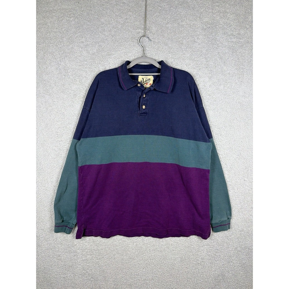 Vintage Dehen Made USA Rugby Polo Shirt Men's XL Colorblock Purple Blue Green